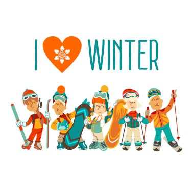 çizgi film kayakçı ve snowboard düşkünleri.