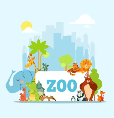 Set of cute cartoon zoo animals