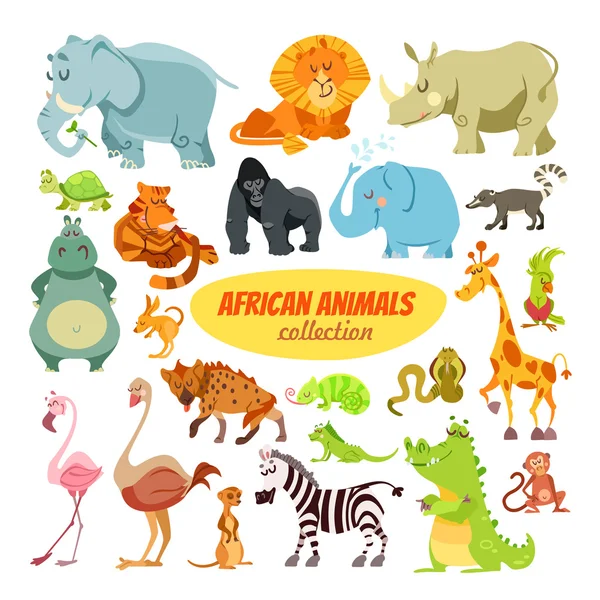 Karikatür Afrika hayvanları kümesi — Stok Vektör