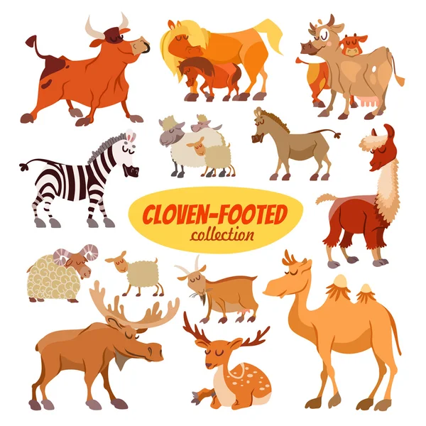 Set of cartoon cloven footed animals — Stock Vector