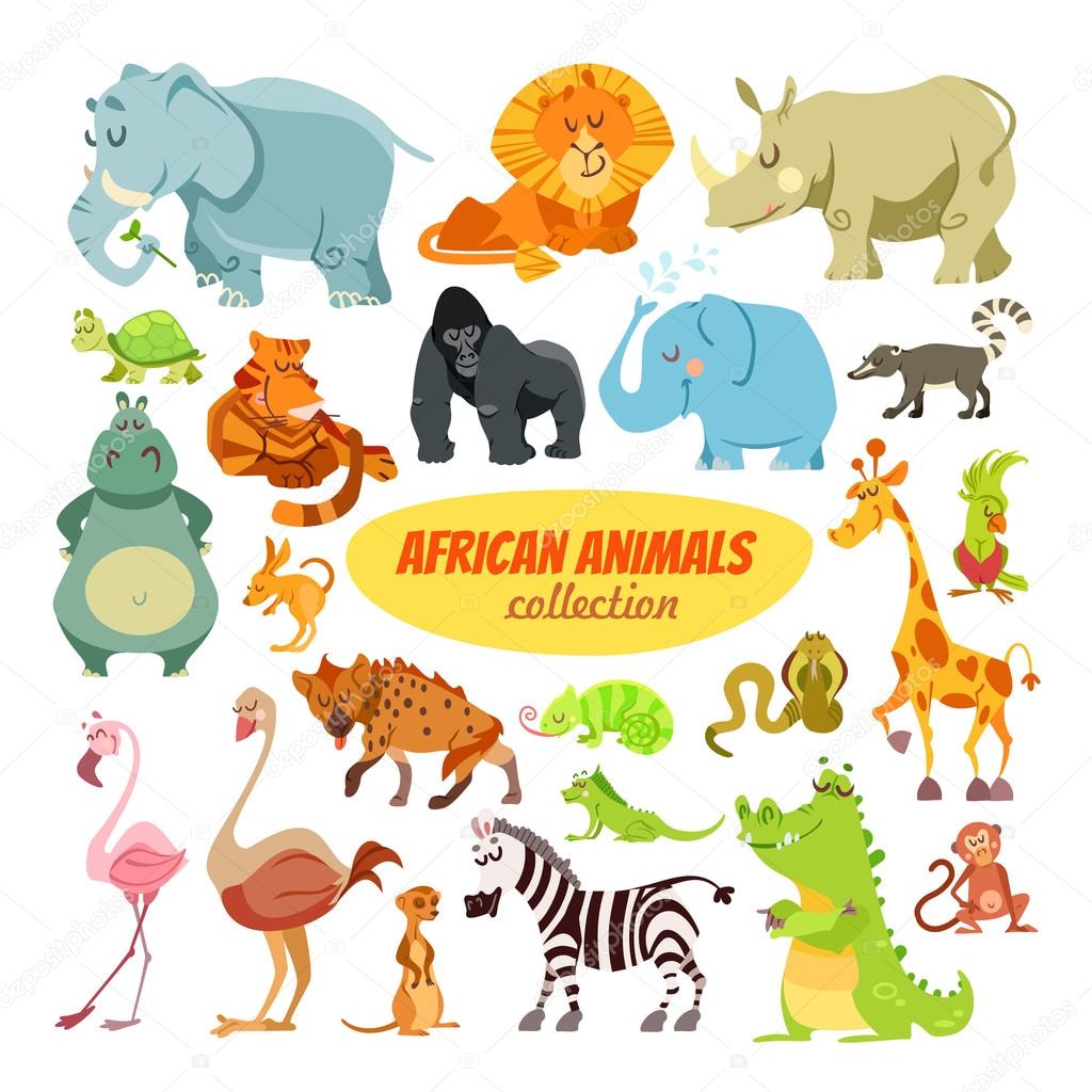 Set of cartoon african animals