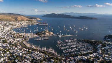 Aerial View of Bodrum Marina and Castle, Scenic Coastline of Turkey