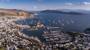 Aerial View of Bodrum Marina and Castle, Scenic Coastline of Turkey