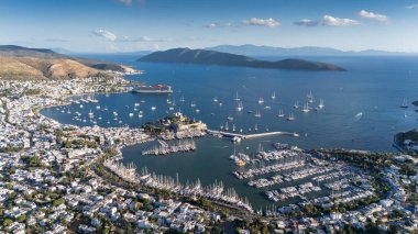 Aerial View of Bodrum Marina and Castle, Scenic Coastline of Turkey