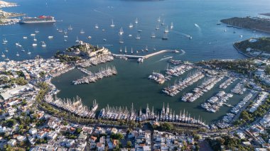 Aerial View of Bodrum Marina and Castle, Scenic Coastline of Turkey