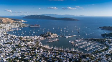 Aerial View of Bodrum Marina and Castle, Scenic Coastline of Turkey