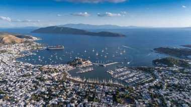 Aerial View of Bodrum Marina and Castle, Scenic Coastline of Turkey