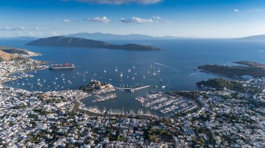 Aerial View of Bodrum Marina and Castle, Scenic Coastline of Turkey