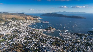Aerial View of Bodrum Marina and Castle, Scenic Coastline of Turkey