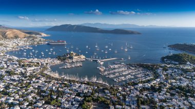 Aerial View of Bodrum Marina and Castle, Scenic Coastline of Turkey