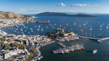 Aerial View of Bodrum Marina and Castle, Scenic Coastline of Turkey