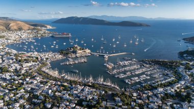 Aerial View of Bodrum Marina and Castle, Scenic Coastline of Turkey