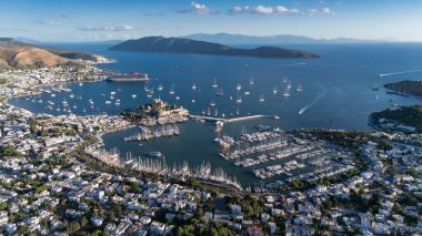 Aerial View of Bodrum Marina and Castle, Scenic Coastline of Turkey