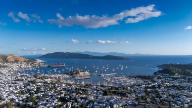 Aerial View of Bodrum Marina and Castle, Scenic Coastline of Turkey