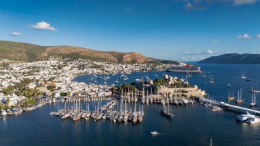 Aerial View of Bodrum Marina and Castle, Scenic Coastline of Turkey