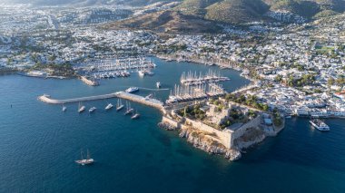 Aerial View of Bodrum Marina and Castle, Scenic Coastline of Turkey