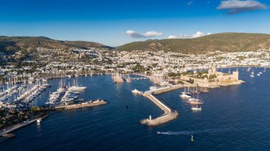 Aerial View of Bodrum Marina and Castle, Scenic Coastline of Turkey