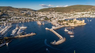 Aerial View of Bodrum Marina and Castle, Scenic Coastline of Turkey