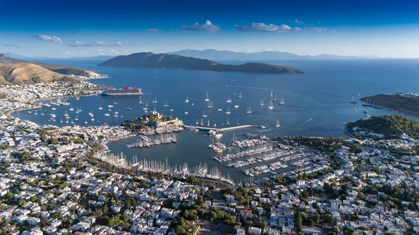 Aerial View of Bodrum Marina and Castle, Scenic Coastline of Turkey