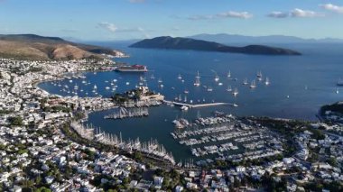 Aerial View of Bodrum Marina and Castle, Scenic Coastline of Turkey