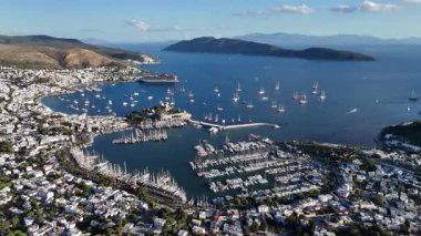 Aerial View of Bodrum Marina and Castle, Scenic Coastline of Turkey