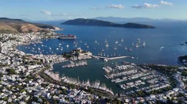 Aerial View of Bodrum Marina and Castle, Scenic Coastline of Turkey