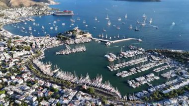Aerial View of Bodrum Marina and Castle, Scenic Coastline of Turkey