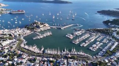 Aerial View of Bodrum Marina and Castle, Scenic Coastline of Turkey