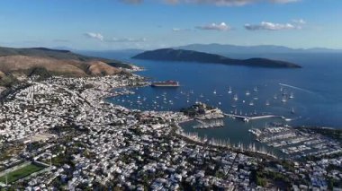 Aerial View of Bodrum Marina and Castle, Scenic Coastline of Turkey