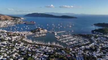 Aerial View of Bodrum Marina and Castle, Scenic Coastline of Turkey