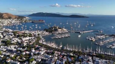 Aerial View of Bodrum Marina and Castle, Scenic Coastline of Turkey