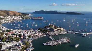 Aerial View of Bodrum Marina and Castle, Scenic Coastline of Turkey