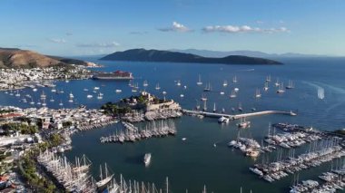 Aerial View of Bodrum Marina and Castle, Scenic Coastline of Turkey