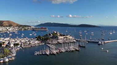 Aerial View of Bodrum Marina and Castle, Scenic Coastline of Turkey