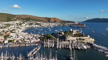 Aerial View of Bodrum Marina and Castle, Scenic Coastline of Turkey