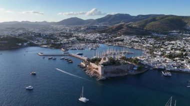 Aerial View of Bodrum Marina and Castle, Scenic Coastline of Turkey