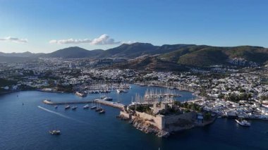 Aerial View of Bodrum Marina and Castle, Scenic Coastline of Turkey