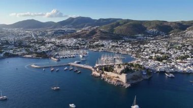 Aerial View of Bodrum Marina and Castle, Scenic Coastline of Turkey