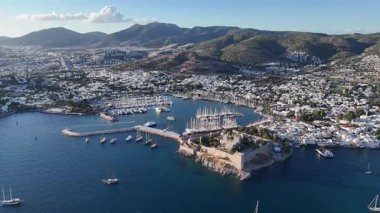 Aerial View of Bodrum Marina and Castle, Scenic Coastline of Turkey