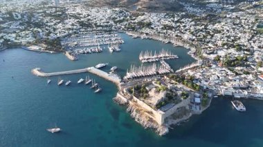 Aerial View of Bodrum Marina and Castle, Scenic Coastline of Turkey