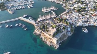 Aerial View of Bodrum Marina and Castle, Scenic Coastline of Turkey
