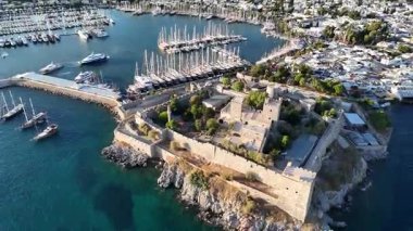 Aerial View of Bodrum Marina and Castle, Scenic Coastline of Turkey