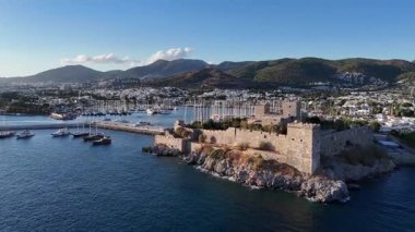 Aerial View of Bodrum Marina and Castle, Scenic Coastline of Turkey