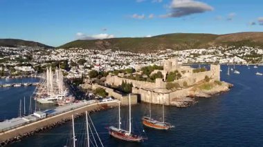 Aerial View of Bodrum Marina and Castle, Scenic Coastline of Turkey