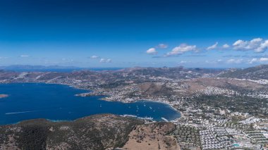 Aerial View of Bodrum Gumbet with Yachts and Clear Blue Water