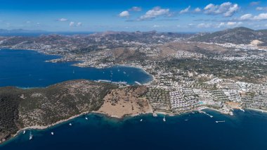 Aerial View of Bodrum Gumbet with Yachts and Clear Blue Water