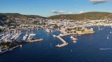 Aerial View of Bodrum Marina and Castle, Scenic Coastline of Turkey