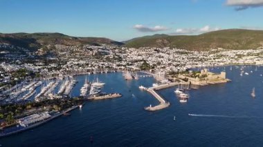 Aerial View of Bodrum Marina and Castle, Scenic Coastline of Turkey