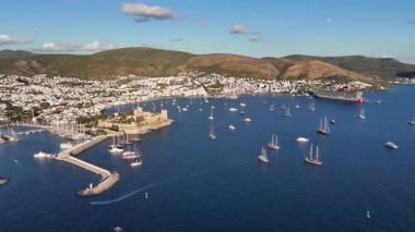 Aerial View of Bodrum Marina and Castle, Scenic Coastline of Turkey