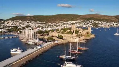 Aerial View of Bodrum Marina and Castle, Scenic Coastline of Turkey